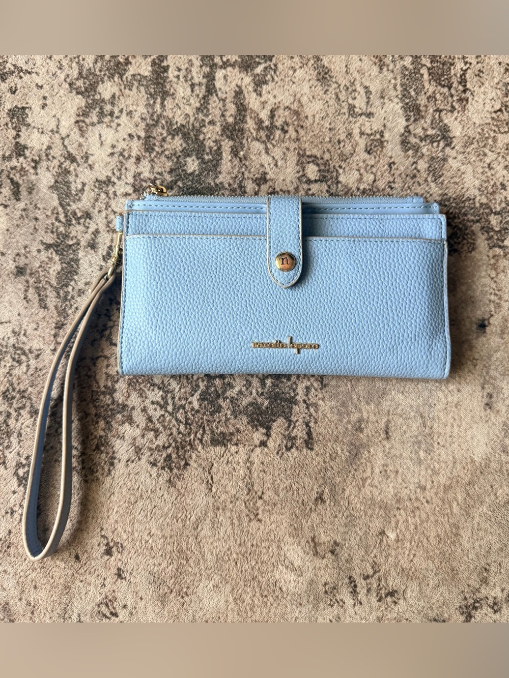 Nanette Lepore Pebbled Leather Light Blue Wristlet Clutch